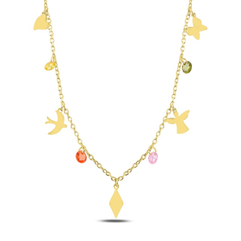 Dangle Assorted Shapes & Multi Color CZ Charm Necklace - N99166