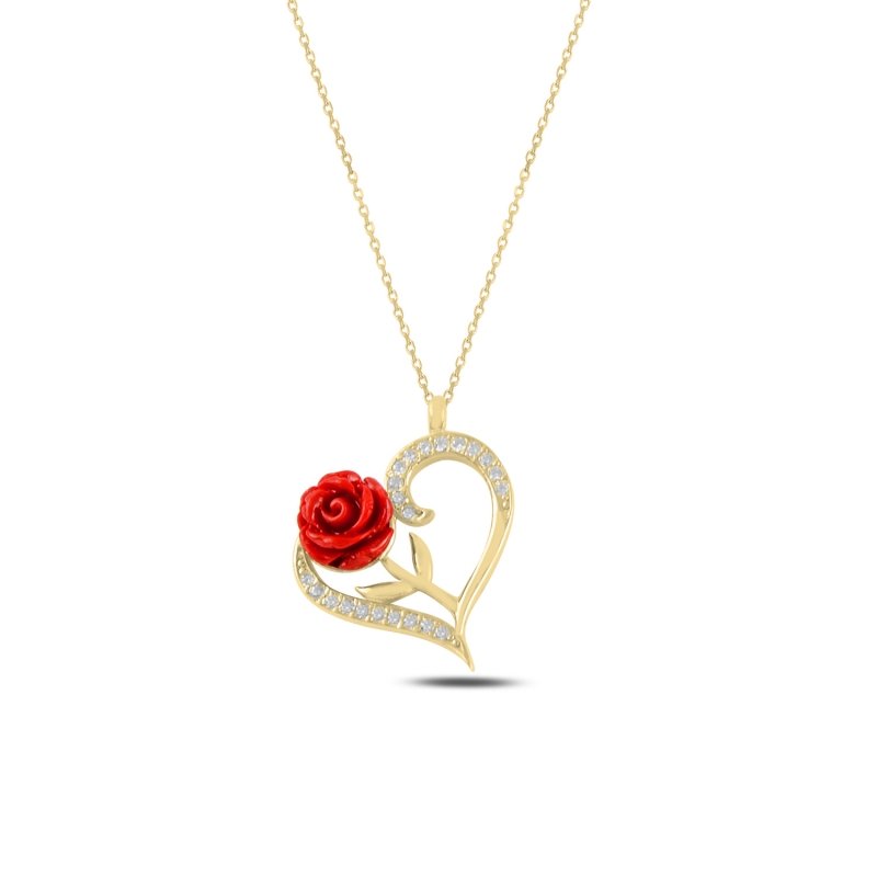 Heart & Rose CZ Necklace - N99208