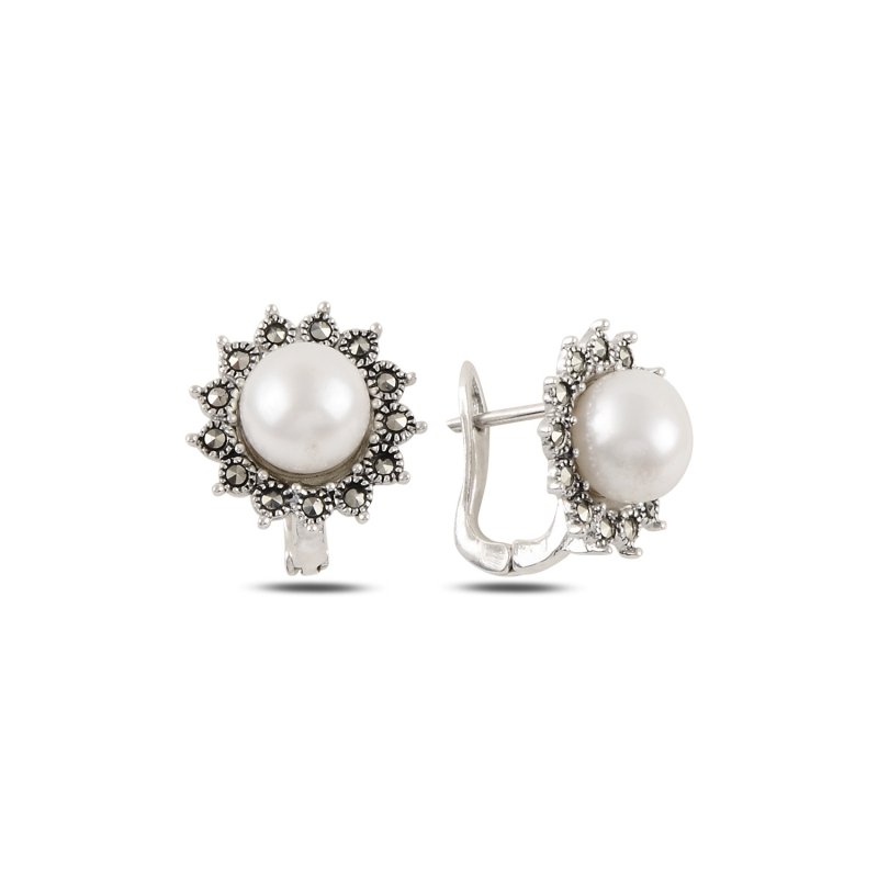 Pearl & Marcasite Latch Back Earrings - E99371