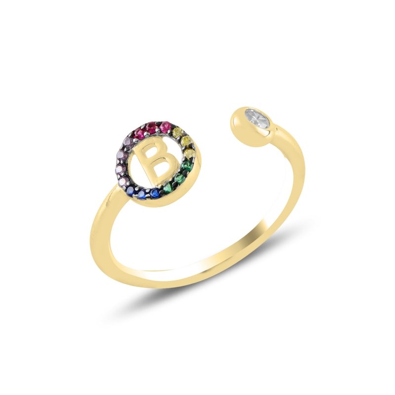 -B- Initial Mix Color CZ Adjustable Size Ring - R99470