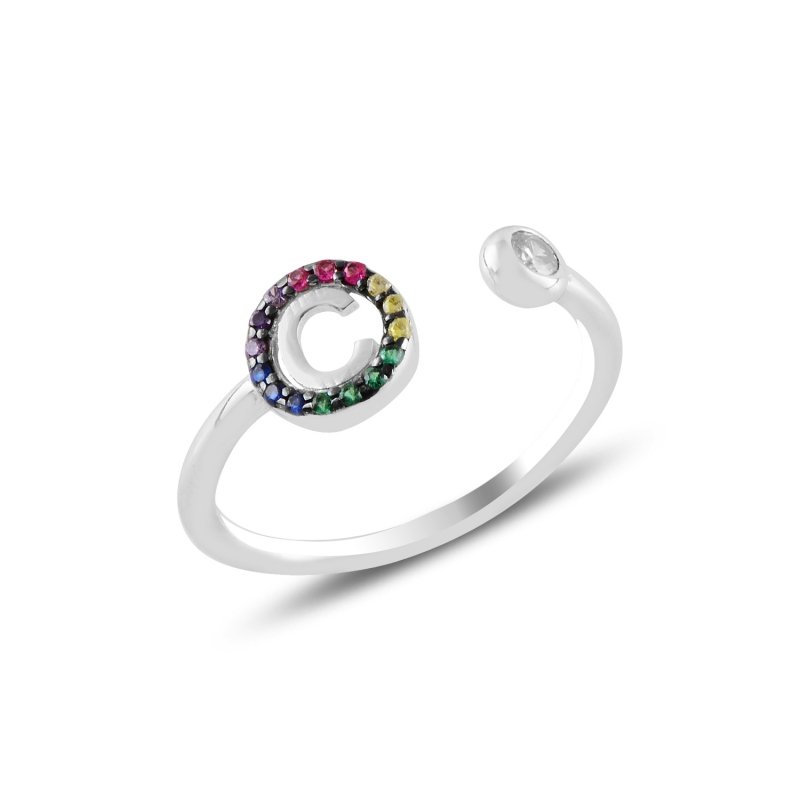 -C- Initial Mix Color CZ Adjustable Size Ring - R99471