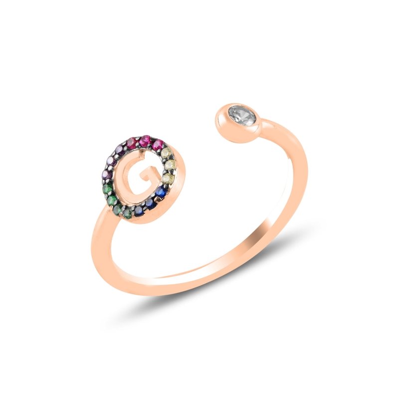 -G- Initial Mix Color CZ Adjustable Size Ring - R99475