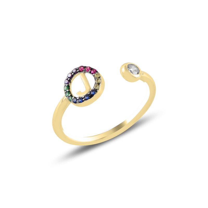 -J- Initial Mix Color CZ Adjustable Size Ring - R99478