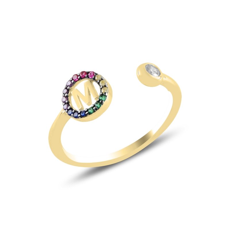 -M- Initial Mix Color CZ Adjustable Size Ring - R99481