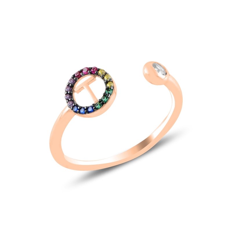 -T- Initial Mix Color CZ Adjustable Size Ring - R99487