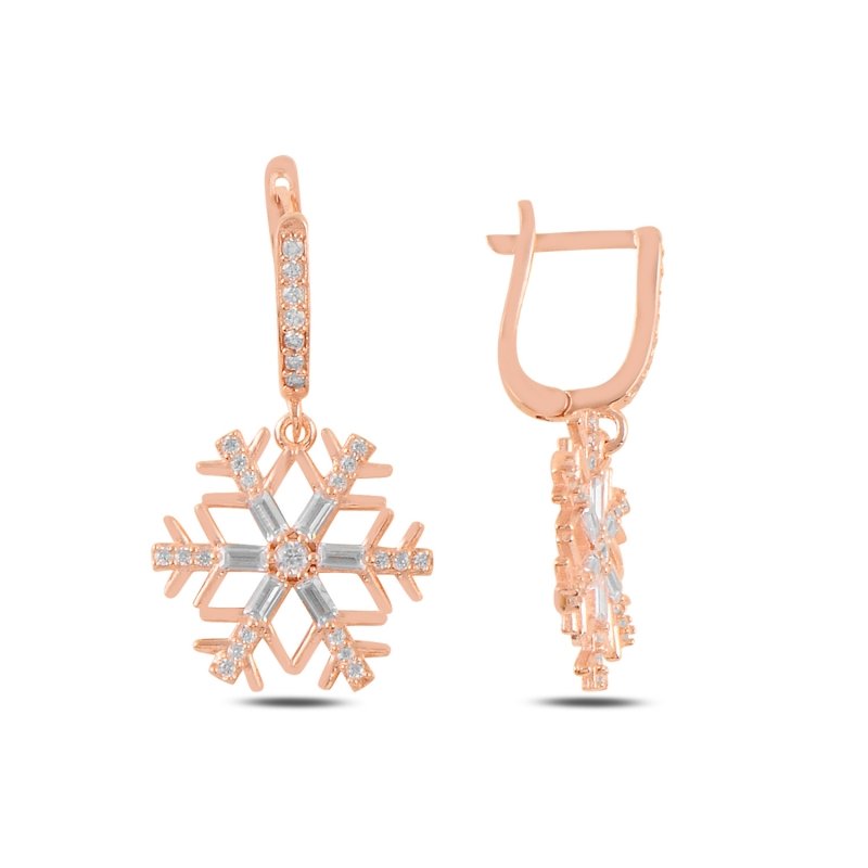 Snowflake Baguette CZ Dangle Latch Back Earrings - E99502