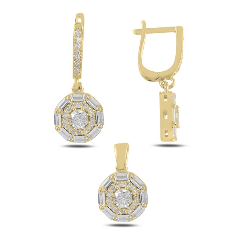Baguette CZ Dangle Latch Back Set - S99504