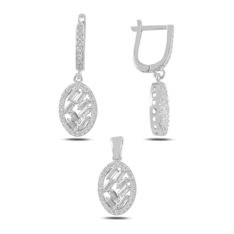 Baguette CZ Dangle Latch Back Set - S99505