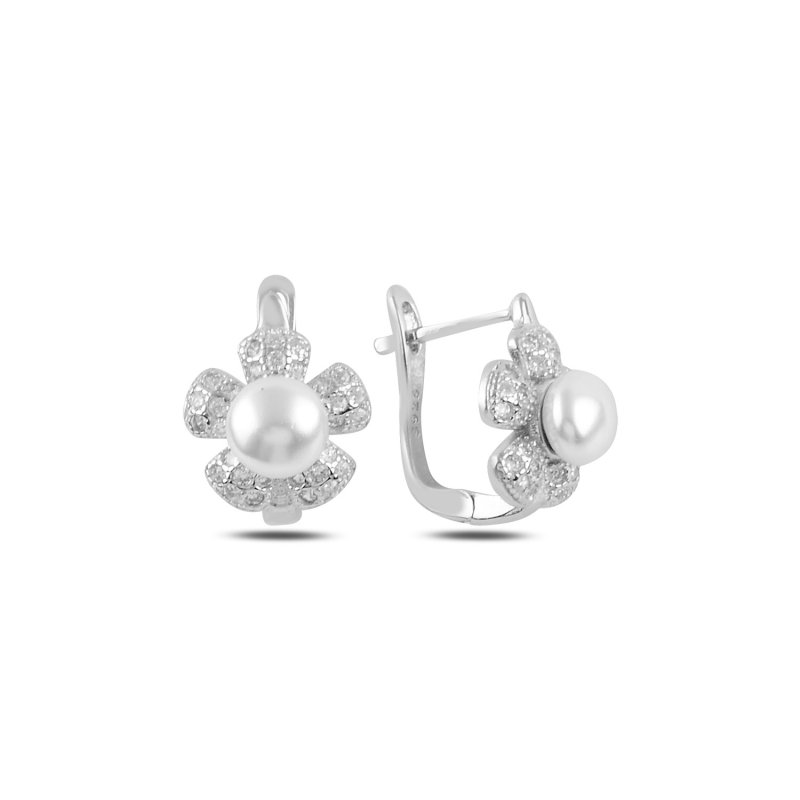 Daisy Pearl & CZ Latch Back Earrings - E99701