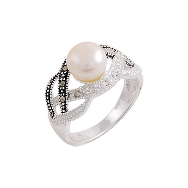 Pearl, Marcasite & Zirconia Ring - R00258