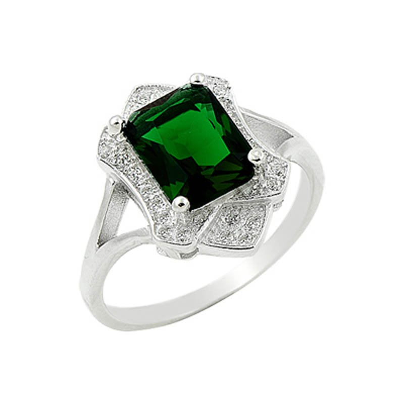 Emerald CZ Solitaire Ring - R09404